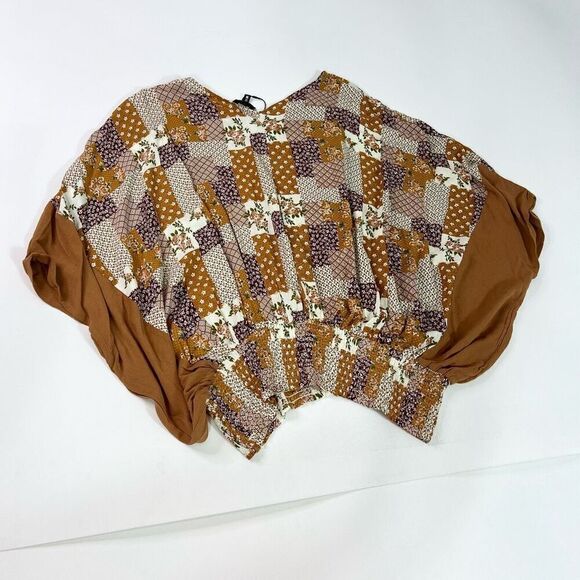Heyson Blouse Womens Medium Brown Floral Cropped Smocked new western patchwork - Picture 8 of 9